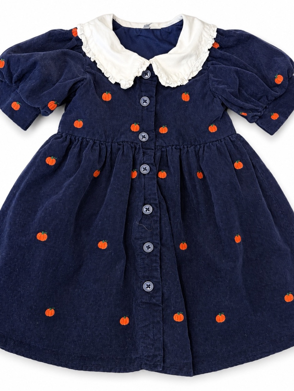 Janie and Jack 2T Embroidered Pumpkin Corduroy Dress Navy